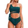 Rayson Donna Vita Alta Costume da Bagno a Due Pezzi Bikini Set Chic Monospalla retrò con Spalline Laterali