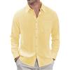 J.Ver Camicie di Lino da Uomo in Stile Casual, con Bottoni, a Maniche Lunghe, con Colletto spalmato, Camicie estive da Spiaggia con Taschino, Giallo Chiaro, XL