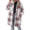 Generisch Cappotto di lana da donna, cappotto in pile lungo, giacca teddy casual, trench caldo, duffel coat vintage a quadri, cappotto invernale da donna con bottone, giacca spessa coccolosa, cappotto