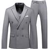 YOUTHUP Abito da Uomo 2 Pezzi Completo Doppio Petto Formale Slim Fit Tuta Peak Lapel Giacca e Pantaloni Grigio, XL