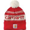 Carhartt Berretto da Uomo con Pompon e Logo, Taglia Unica, Red Winter White, Taglia Unica