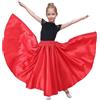 Baisdan Gonna per Danza del Ventre per Ragazze, Gonna Lunga in Raso Cerchio Completo per Danza del Ventre, Costume da Ballo Flamenco,Rosso 5-7 Anni