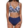 Cupshe Set Bikini da Donna, Costume da Bagno a Due Pezzi, Vita Alta, Scollo a V, Nodo Frontale, Spalline Regolabili a Spaghetto, Blu navy/bianco., M
