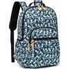 Leaper Zaino da scuola floreale resistente all'acqua Borsa da viaggio Bookbags Donne Satchel, Fiore blu scuro-bianco 2, L