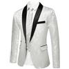 YFFUSHI Blazer da Uomo Jacquard Paisley Giacca da Abito 1 Bottone Giacche da Smoking per Matrimoni, Bianco, XXL