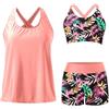 Generico Tankini da Donna in 3 Pezzi Canotte Top e Bikini Push Up e Pantaloncini da Bagno a Vita Alta Costume da Bagno Sportivo Tankini Coprente Contenitivo per Mare Piscina Spiaggia