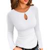 VICHYIE Abbigliamento Autunnale delle Donne di Fashion, Collo Alto, Maniche Lunghe, Costine, Camicia Dimagrante, T-Shirt, Bianco, M