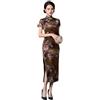 ZNLFS Abito tradizionale cinese da donna Cheongsam a fessura laterale, vestibilità aderente, midi, con collo mandarino e maniche corte Qipao, Marrone, 40