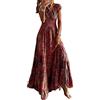 ABYOVRT Vestito Donna Estivo Casual Scollo a V Abito Lungo Elegante Manica Corta Vestito Boho Fiore Stampato Casual Maxi Abito da Vacanze Spiaggia