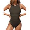CUPSHE Costume da bagno intero da donna con controllo della pancia, collo alto ritagliato sul retro con gancio in rete, Marrone caffè., M