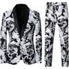 YFFUSHI Abito da Uomo 2 Pezzi Stampa Floreale con Bavero a Scialle Smoking Elegante 1 Bottone per Cerimonia, Nero, L