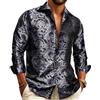 Barry.Wang Camicia da uomo in seta di lusso cachemire floreale manica lunga grande e alta festa di nozze casual business camicie formali, Bianco e nero, M