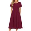 MOLERANI Abito da Donna Elegante Abito Casual con Maniche Corte a Petalo e Scollo Rotondo Abito Midi Casual da Donna Abito da Spiaggia per Le Vacanze con Tasche Bordeaux M