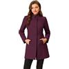 Allegra K, cappotto invernale da donna, con collo alto, a manica lunga, a petto singolo, abbigliamento esterno, Rosso violaceo, XL