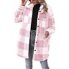 Generisch Cappotto di lana da donna, cappotto in pile lungo, giacca teddy casual, trench caldo, duffel coat vintage a quadri, cappotto invernale da donna con bottone, giacca spessa coccolosa, cappotto