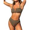 CUPSHE Bikini da donna Set due pezzi costume da bagno a vita alta coppe modellate push up sfacciato incrociato posteriore auto cravatta, Marrone, XL