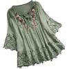 WINDEHAO Plus Size S-5XL Camicetta da donna in cotone lino, eleganti camicie in pizzo con fiori ricamati, sottoveste con lacci