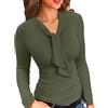 VICHYIE Maglia da Donna con Colletto Rotondo, a Maniche Lunghe, vestibilità Sottile, Tinta Unita, Basic,Militare Verde,S