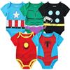 Marvel 5-Pack Avengers Baby Boy Onesies with Iron Man, Captain America, Spiderman, Hulk, Thor