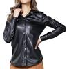 RICOCHO Camicia da Donna in Pelle PU con Bottoni Automatici Camicetta in Pelle a Maniche Lunghe Tinta Unita Slim Slim in Ecopelle con Scollo a V