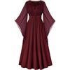 SCARLET DARKNESS Abito rinascimentale da donna, con lacci, maniche a campana a 3/4, con spacco sul davanti, con punto smock medievale, maxi abito