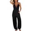 CUPSHE Tuta intera da donna, con scollo a V, senza maniche, casual, per spiaggia, vacanze, estiva, lunga, Nero, XL