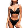 CUPSHE, Bikini da donna con bordo smerlato stampato con lacci, S