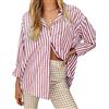 Cicy Bell Camicette da donna a righe a maniche lunghe camicie a righe top t-shirt elegante scollo a V con abbottonatura tinta unita casual top, Colore: rosso, XL