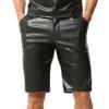 YOOBNG Pantaloni Corti in Pelle Sintetica per Uomo, Taglio Dritto, Chiusura con Bottoni, Pantaloni Casual, Pantaloni Corti Lucidi con Tasche