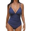 CUPSHE, Costume da bagno intero da donna, con scollo a V, controllo della pancia, doppie cinghie regolabili, con cout-out sul retro e anello O-ring, S
