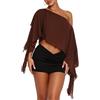 Anuedgis Poncho da donna in chiffon a rete trasparente, con spalle scoperte, scialle, collo a barca, orlo asimmetrico, copertura fluida, per spiaggia e estate, B-marrone, L