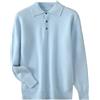 OWEIEYEU Polo da uomo in 100% cashmere visone con bottoni a volare a girocollo pullover manica lunga, Azzurro, 3XL