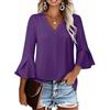 VICHYIE - Maglia da donna a 3/4 maniche con scollo a V, top estivo, basic, casual, lungo, viola scuro, XL