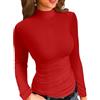 VICHYIE Top Donna con Colletto Falso a Costine, Maniche Lunghe, Slim Fit, per Autunno,Rosso,M