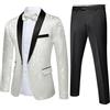 YFFUSHI Abito Jacquard Uomo 2 Pezzi 1 Bottone Risvolto Sciarpa Matrimonio Cerimonia Lusso Giacca Pantaloni Farfallino, Bianco, S