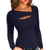 VICHYIE Tuta Estiva da Donna, Maglietta Corta, Manica Corta, a Coste, Stretta, Attillata, Maglietta con Scollo Quadrato, Simpatiche Magliette, Blu Scuro, M