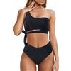 Rayson Donna Vita Alta Costume da Bagno a Due Pezzi Bikini Set Chic Monospalla retrò con Spalline Laterali