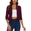 LADI TREND Blazer corto da donna, senza colletto, giacche aperte sul davanti, maniche a 3/4, cardigan in mezzo lino, R-vino Rosso, 40