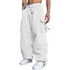 Puupaa Autentici pantaloni della tuta da uomo a gamba larga, stile vintage Y2k hip hop streetwear, pantaloni cargo paracadute (M bianco)