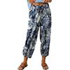 ABYOVRT Pantaloni Casual Donna A Vita Alta Estate Baggy 7/8 Pantaloni di Cotone di Lino Leggeri Comodi Pantaloni Casual con Tasche,Bianco,XL