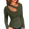 VICHYIE Maglia a Maniche Lunghe da Donna con Taglio Asimmetrico, Dettaglio out, Maglia a Costine,Militare Verde,M