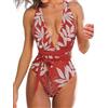 Cupshe - Costume da bagno intero da donna, con scollo a V profondo, monokini con auto-allacciatura, L