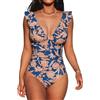 CUPSHE Costume da Bagno Intero da Donna in Tinta Unita con Scollo a V e Lacci