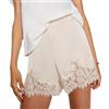YILEEGOO Boxer da donna in raso di seta Y2k con finiture in pizzo micro mini pigiama, slip a vita bassa, bianco, L