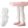 CHUNG Collant a rete sottile per neonati, con fiocco, 0-5 anni, per l'estate, 1 paio di fiocchi con perle bianche, 1-2 Years
