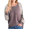 Generic Top con paillettes da donna a maniche lunghe girocollo tinta unita glitter party t-shirt moda felpa casual comoda camicetta festival discoteca moda donna scintillante top taglie forti, Viola, 3XL