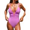 Cupshe - Costume intero da donna, con scollatura profonda a V, push up, con ferretto, controllo della pancia, costume da bagno retrò dimagrante, con ruches, Rosa tinta unita, S