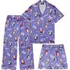 Get Trend KPOP Demon Hunters Huntrix Pigiama Bambina, Set 3 Pezzi Camicia con Bottoni, Pantaloncini e Pantaloni Pigiama, Regalo Ragazza (11-12 Anni, Viola AOP)