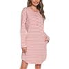 Vlazom Camicia da Notte da Donna Camicia da Notte Lunga da Donna in Cotone Manica Lunga a Righe Bottone Frontale con Tasca Abito da Notte da Donna,M,Rosa