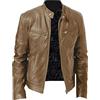 POIUIYQA Giacca Uomo, Giacca in Vera Pelle Bovina Soffice e Resistente, Vintage da Moto, Slim Fit, Manica Lunga, Collo Coreano, Tinta Unita, Marrone, Taglia L